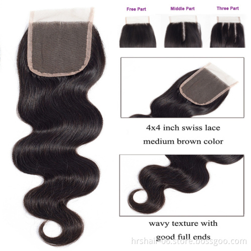 Virgin Peruvian Human Hair closure lace frontal, lace closure with bundles, unprocessed remy hair weave